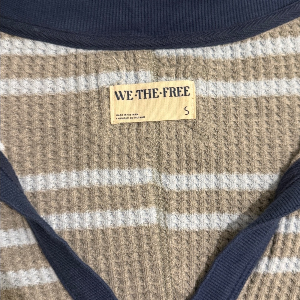 We The Free Striped Travis Polo Tee Heather Grey | Size S | Free People - Picture 5 of 7